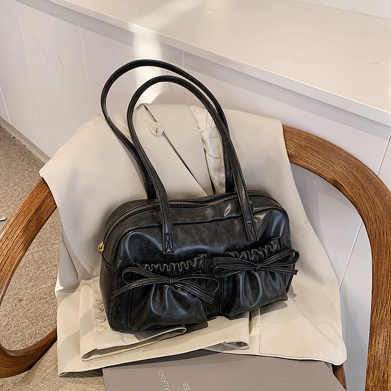 Women's Style Fashion Bow Pleated Glossy Underarm Bags