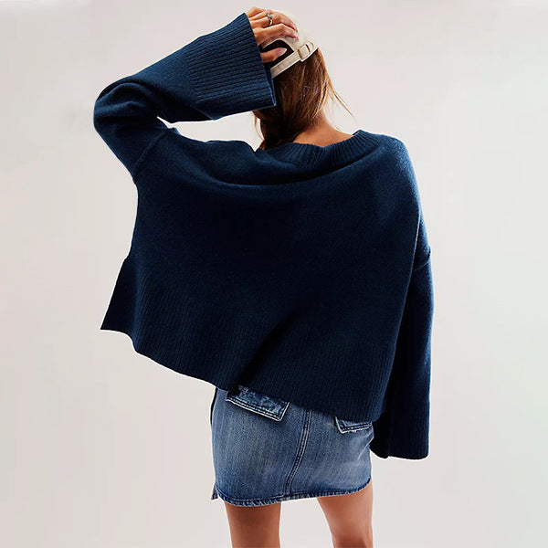 Women's Solid Color Flared Sleeves Pullover Fashion Sweaters