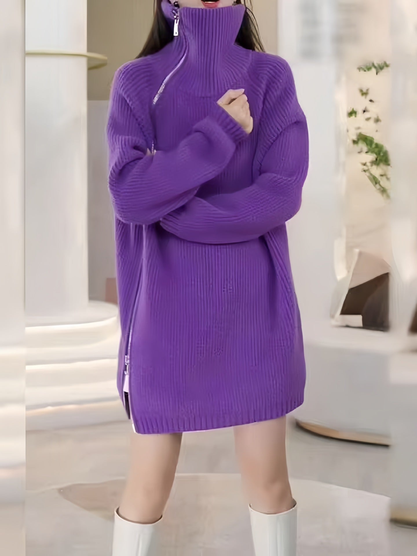 Women's Zip Loose Long Sleeve Regular Idle Knitwear