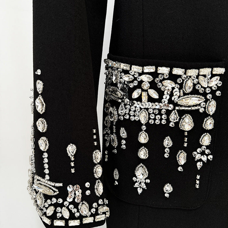 Fashion Bead Diamond Tailored Collar Fishtail Dress
