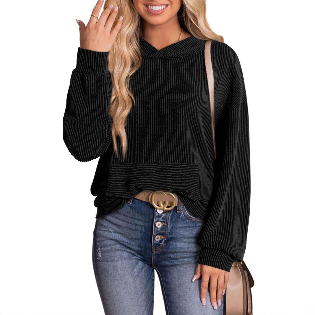 Women's Autumn Loose Twisted Bar Hooded Casual Round Women's Sweater, Sweater