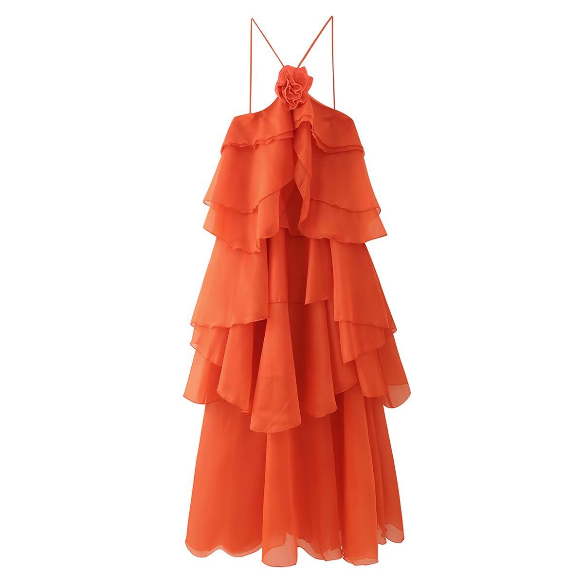 Laminated Ruffled Flower Halter Design Niche Dresses