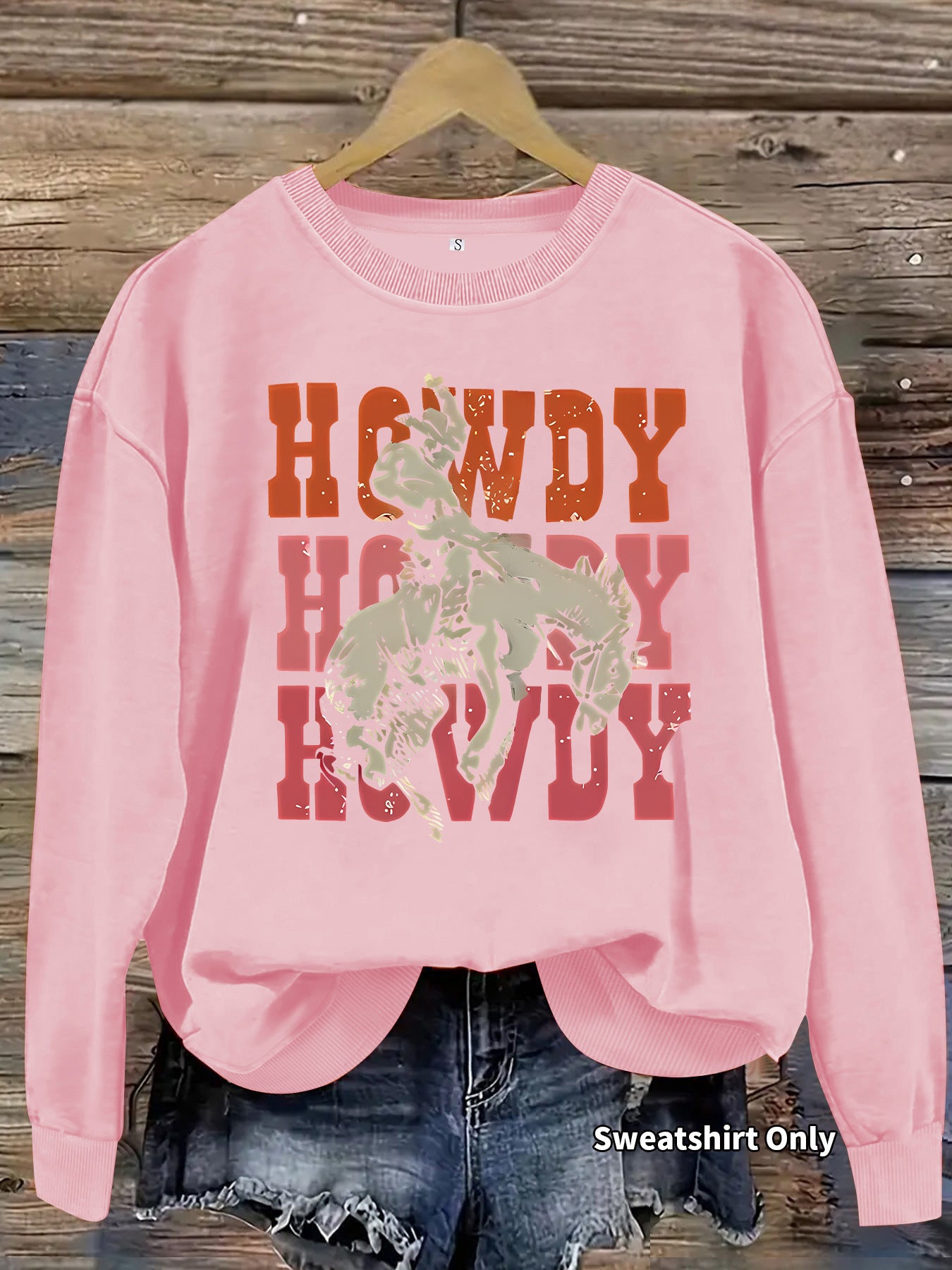 Riding Denim Printing Round Neck Fashion Women's Sweater, Sweater