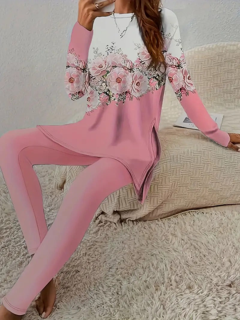 Print Ethnic Fashion Round Neck Long Suits