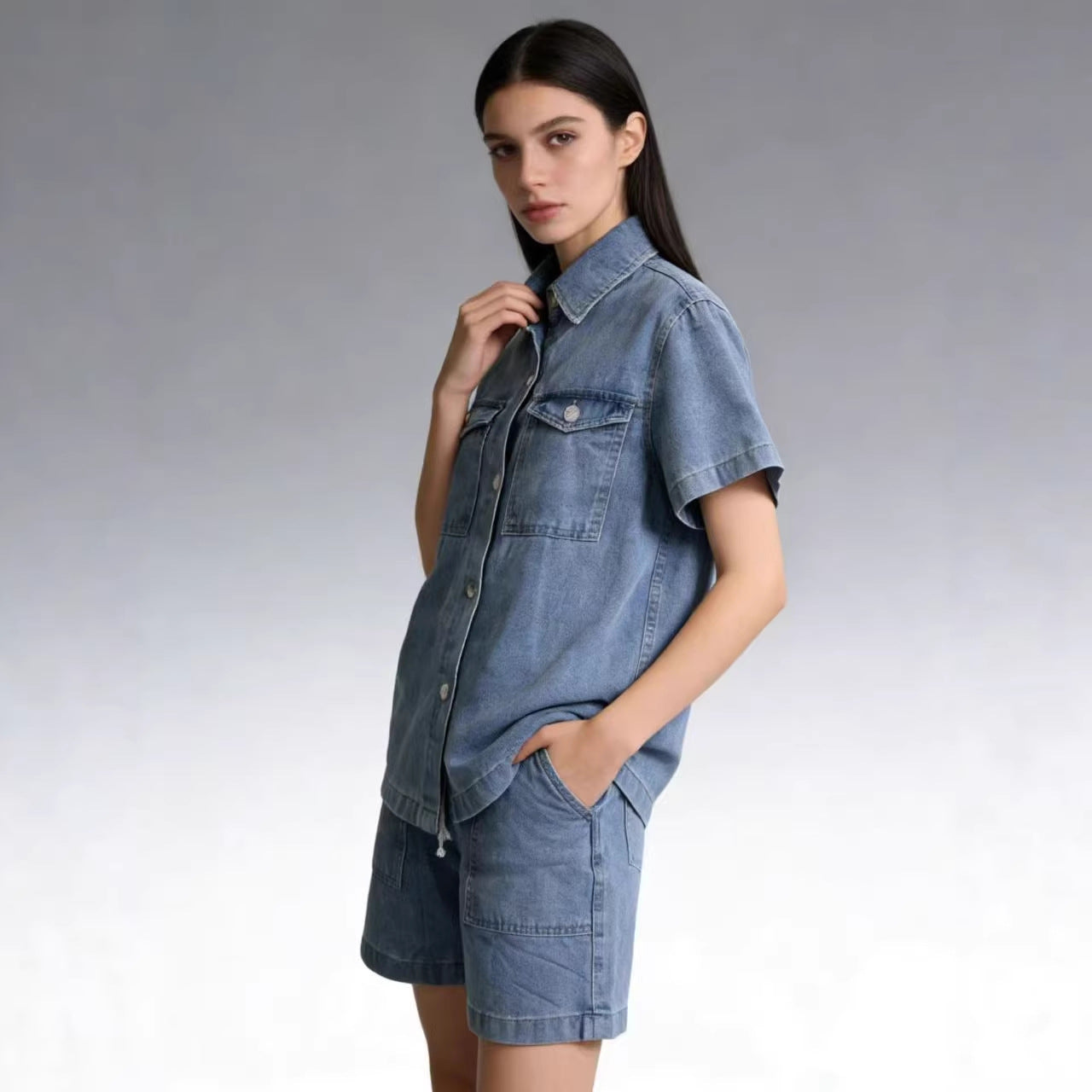 Women's Casual Polo Collar Elastic Waist With Pocket Suits
