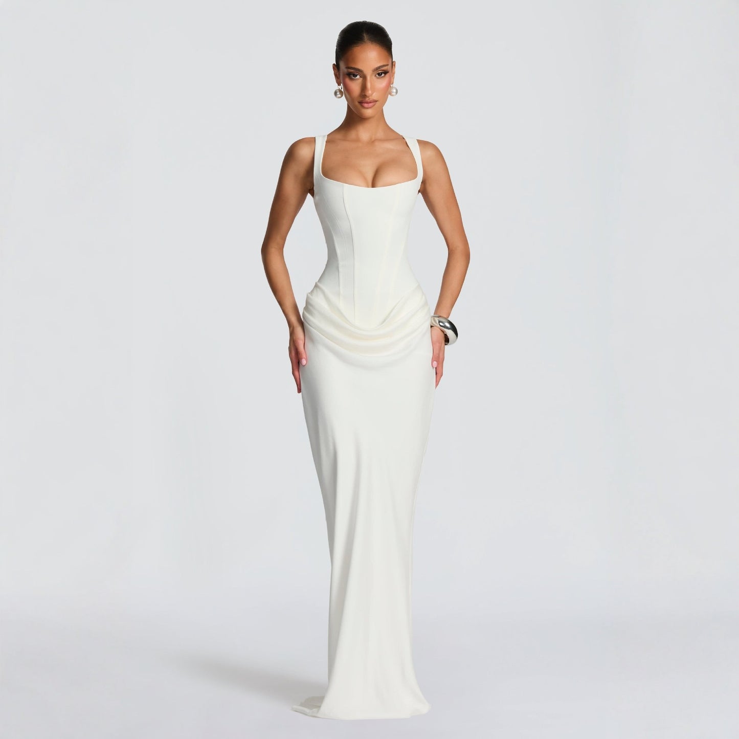 Women's Solid Color Slim Waist Ruffle Hip Temperament Dress