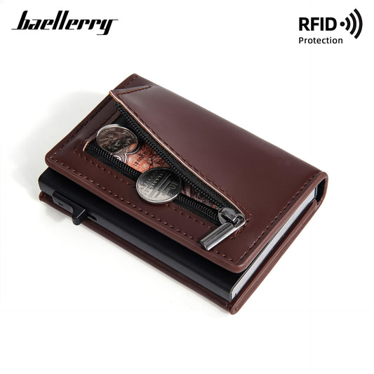 Men's Automatic Pinball Side Push Clamp Zipper Card Holder