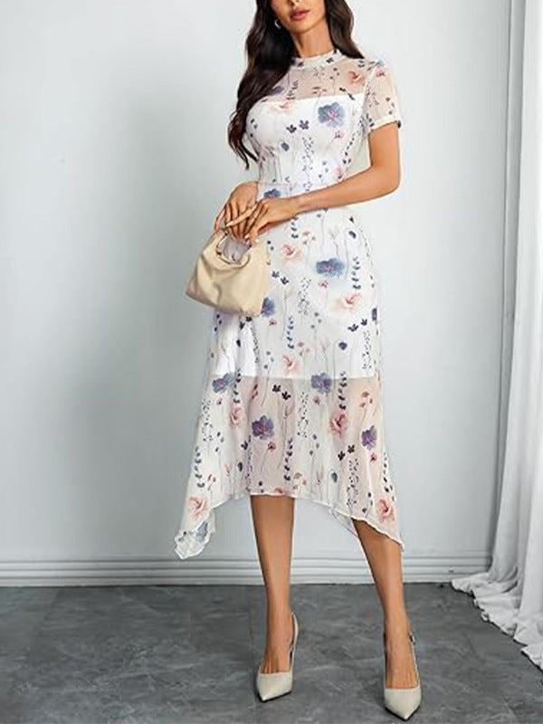 Floral Vintage Irregular Mid-length Dress Summer Dresses