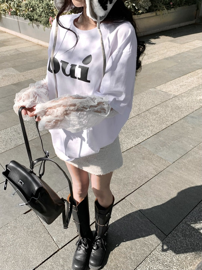Hot Style Letter Sleeve Stitching T-shirt Female Blouses