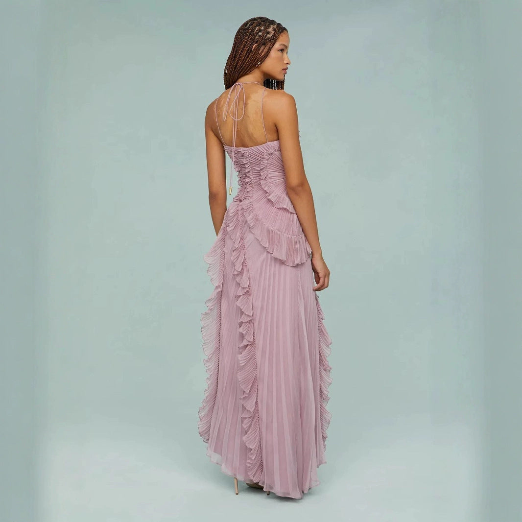 Women's Dress Ruffled Pleated Design Slimming Midi Dresses