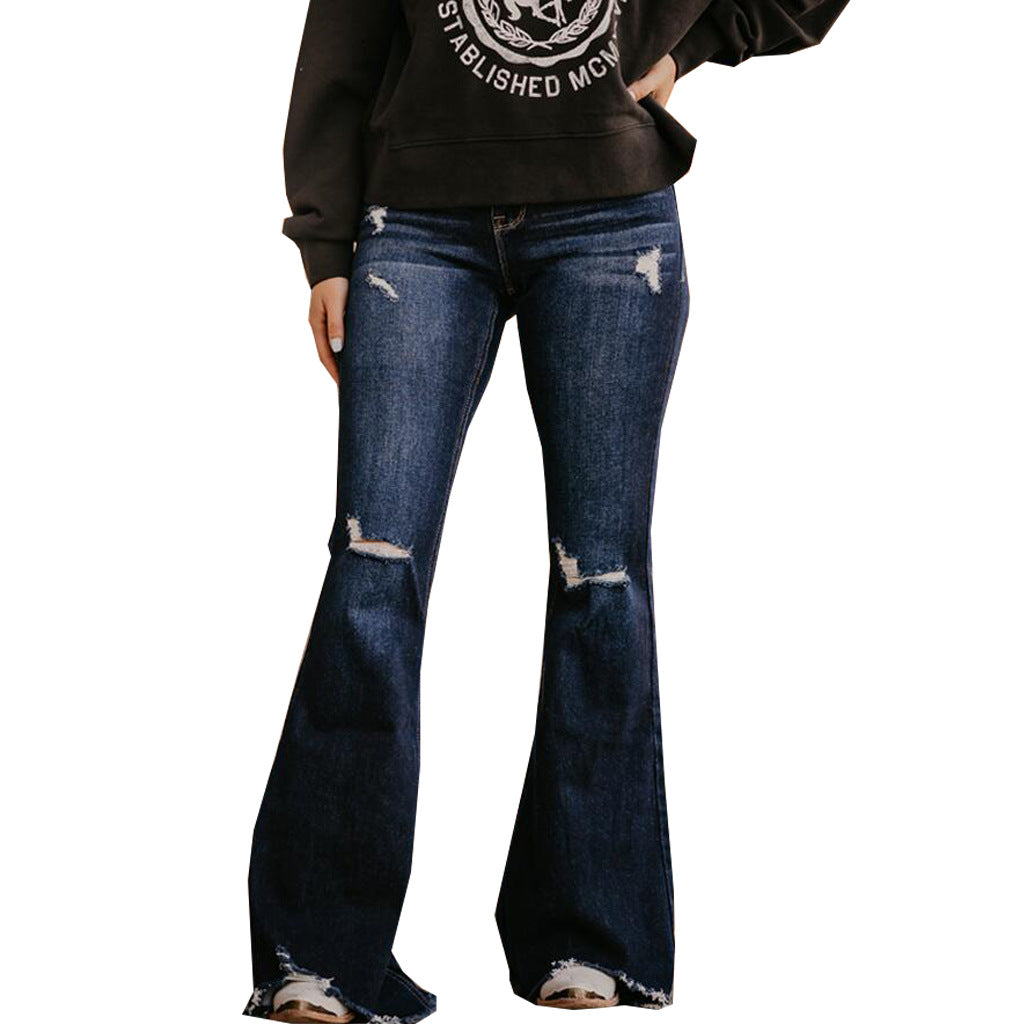Wild Wide Leg Water Washed Hole Denim Jeans