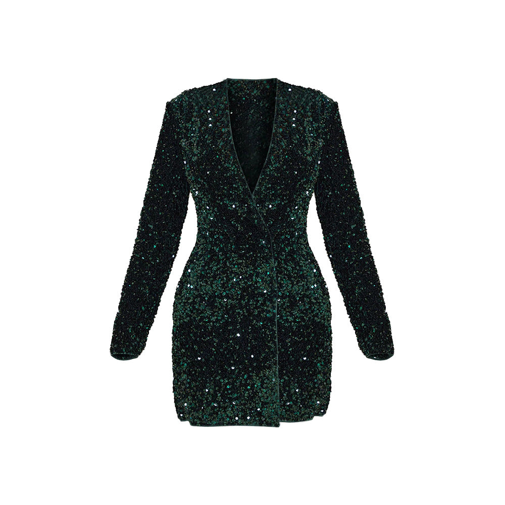 Women's Veet Sequined Long Sleeve Temperament Commute Skirts