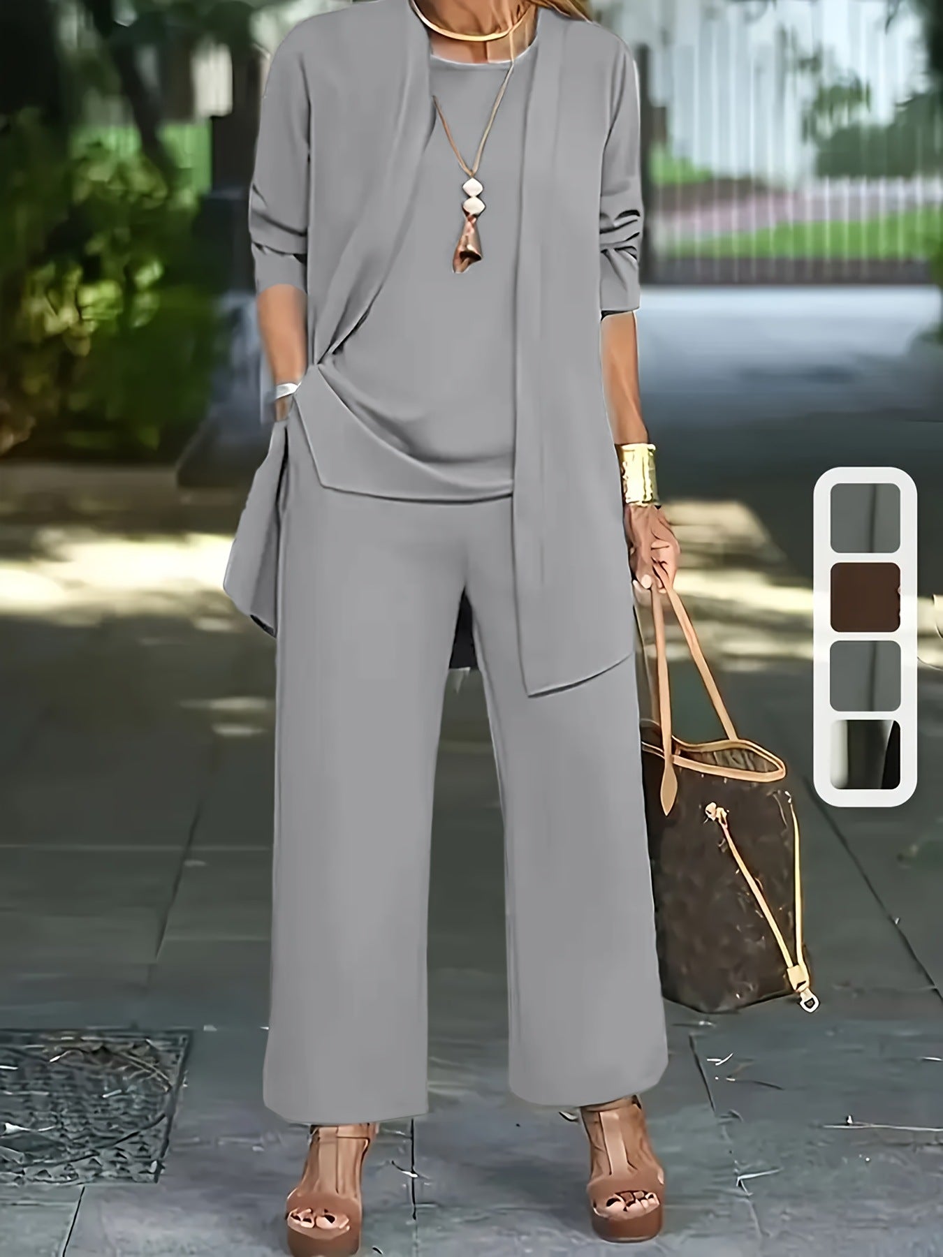 Women's Color Leisure Commute Trousers Long Sleeve Three-piece Set Fashion Casual Suit