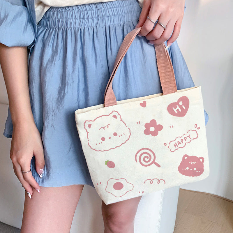 Women's Cute Cartoon Canvas Tutorial Lunch Size Handbags