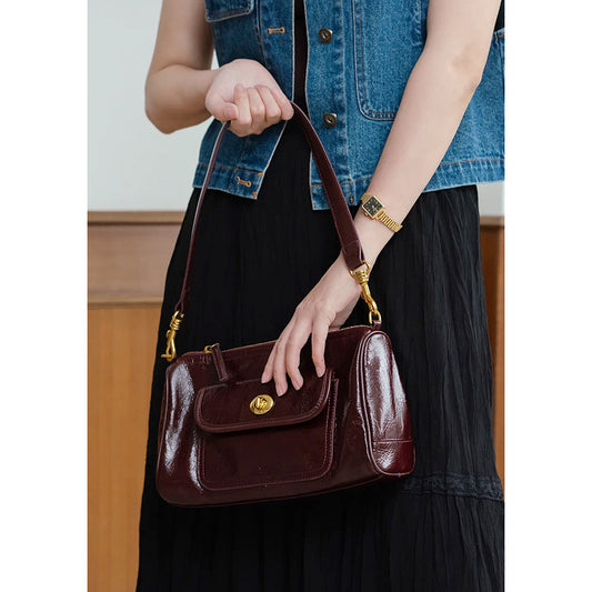 Women's High-grade Leather Pillow Fashionable Retro Underarm Shoulder Bags