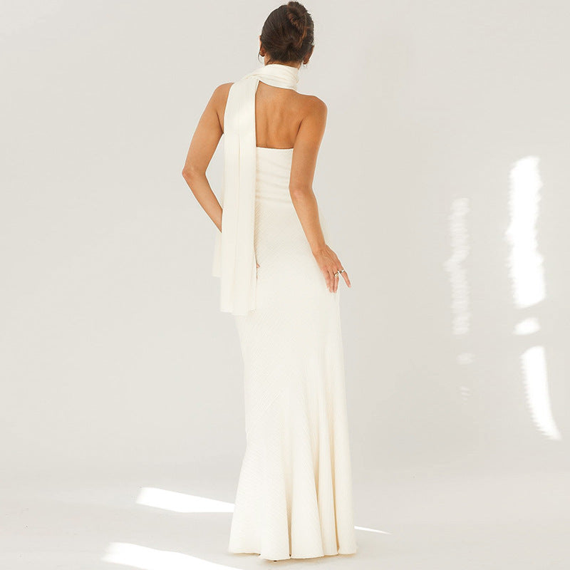 Close-fitting Waist Mid-length Sexy Style Wrapped Chest Dresses