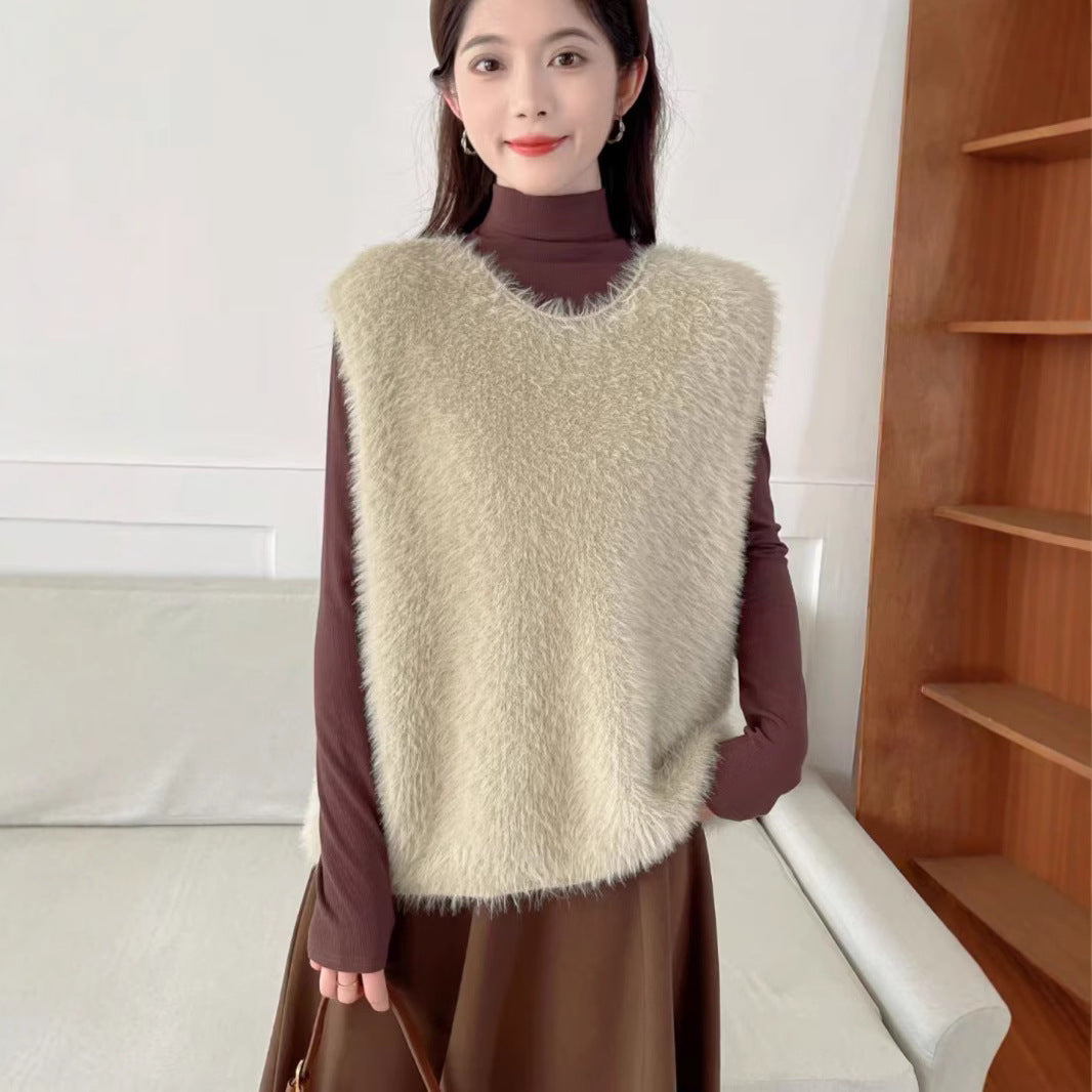 Women's Wool Sleeveless Knit Korean Bandage Dress Waistcoat Outer Vests