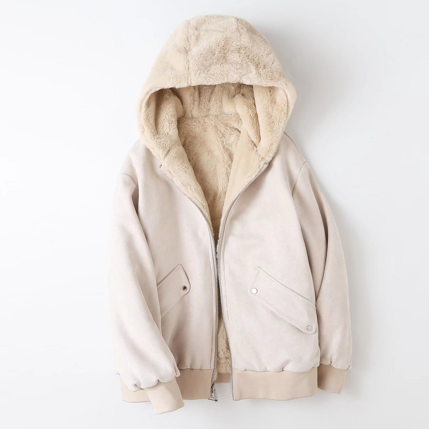 Women's Hooded Reversible Artificial Fur Effect Thick Coats