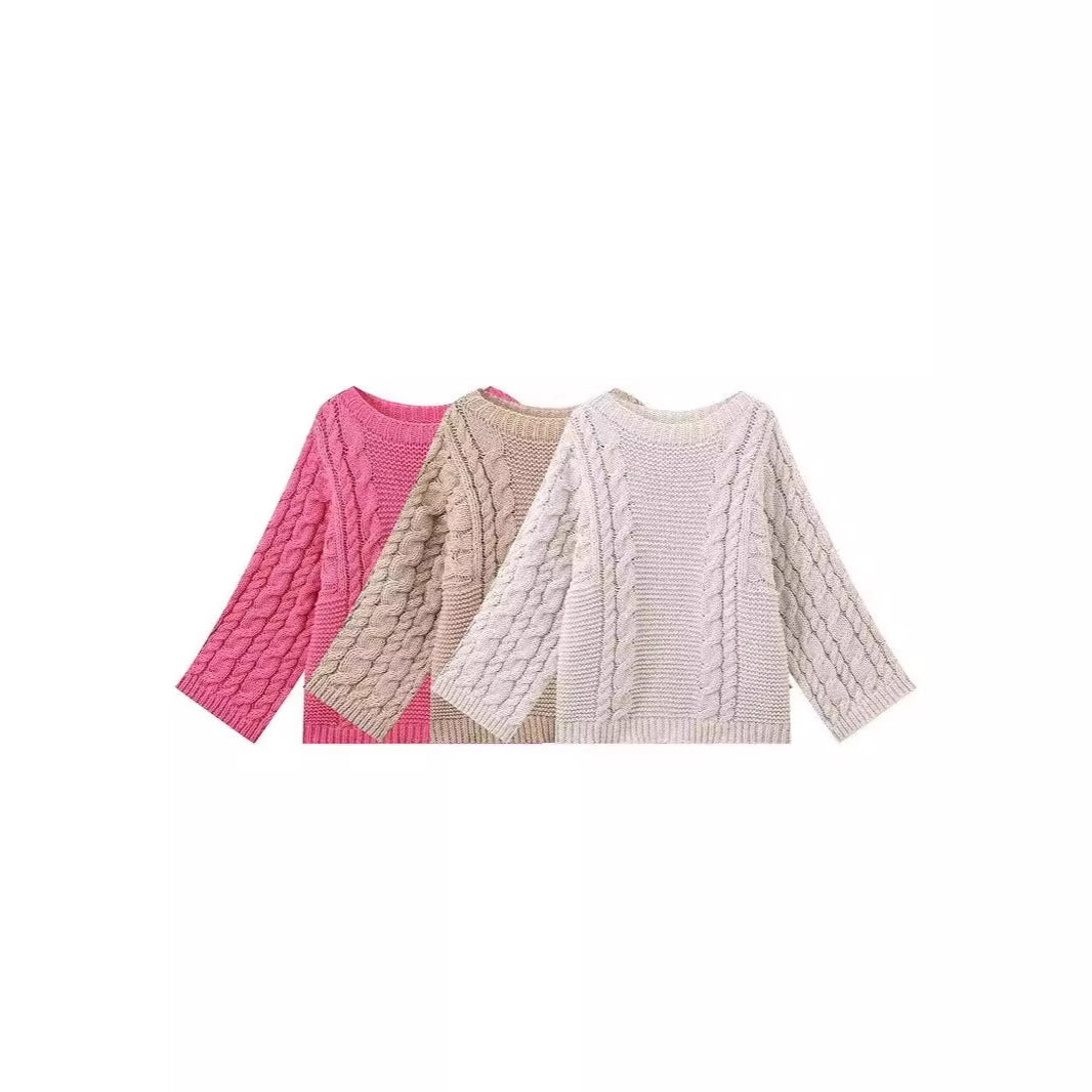 Autumn Twist Texture Round Neck Pullover Sweaters