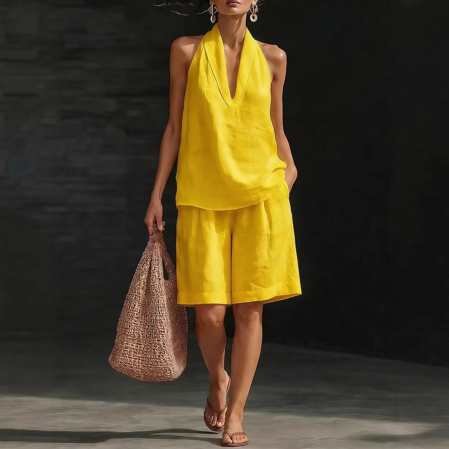 Pretty Casual Women's Halter Sleeveless Set Fashion Casual Suit