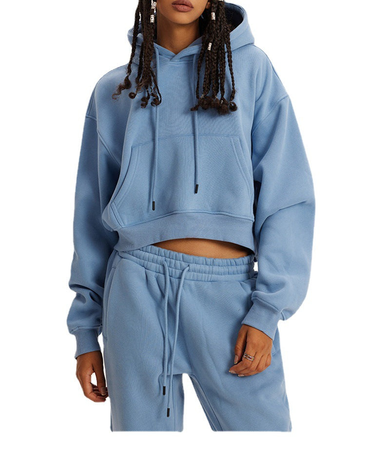 Women's Hooded Round Neck Long Sleeve Two-piece Suits