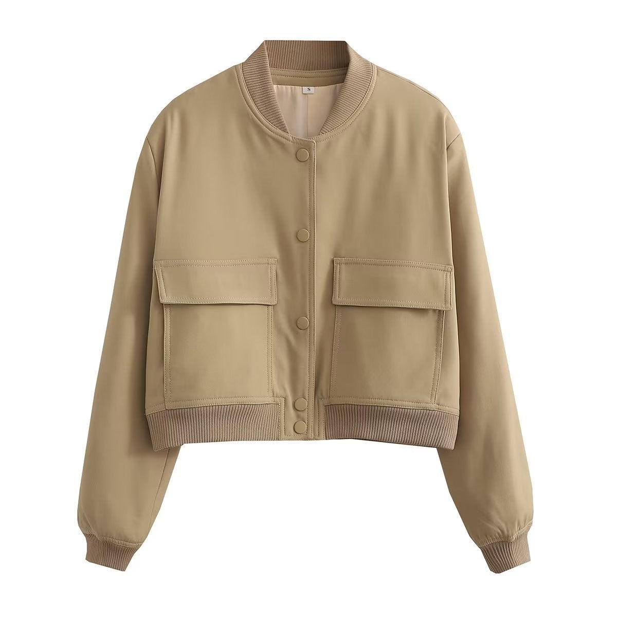 Women's Color Stand Collar Large Pocket Jackets