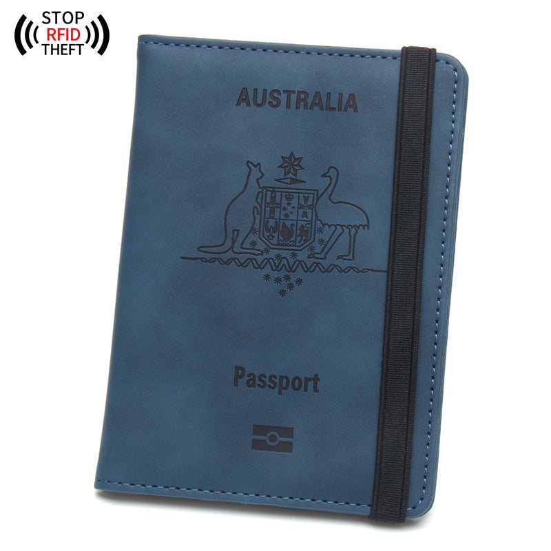 Australia Passport Multiple Slots Rubber Band Strap Jacket Leather Id Package
