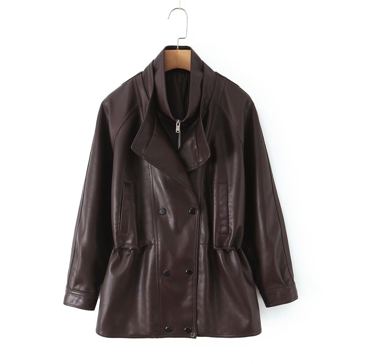 Women's Autumn Fashion Double-breasted Drawstring Waist Design Double Jackets