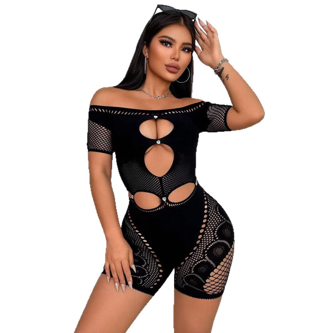 Women's Summer Hollow Sexy Sleeve Diamond Slim Women's Jumpsuit/clothing