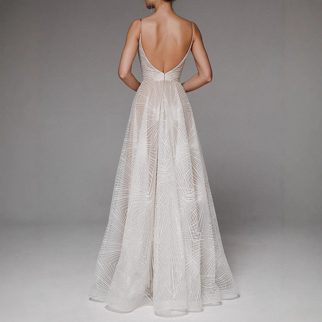 Women's Long Dress Sexy Strap Embroidered Sleeveless Wedding Dresses