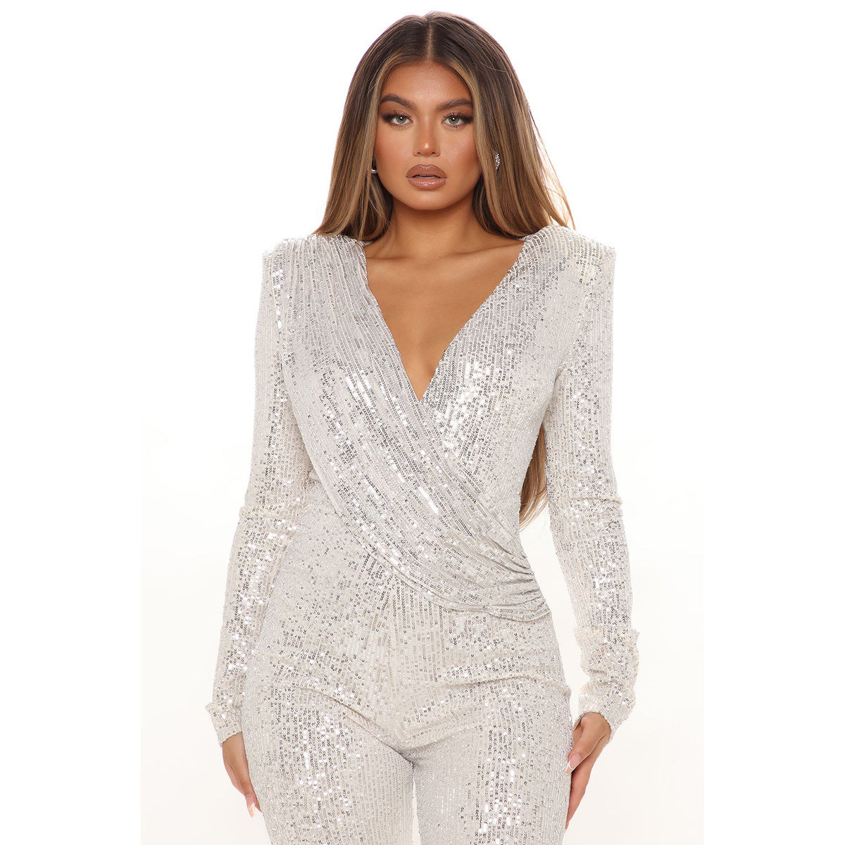 Women's Stylish Autumn Sequined Sexy Deep Clothing