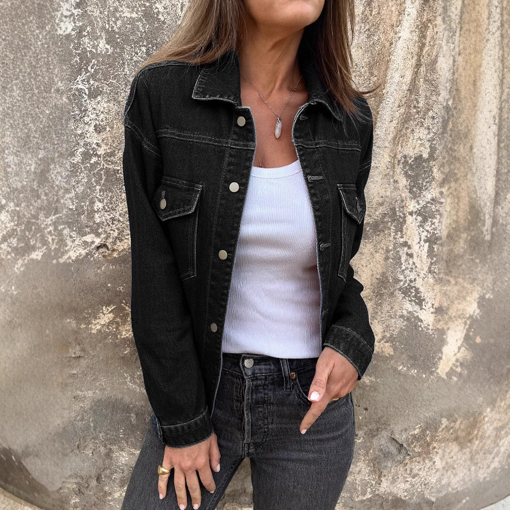 Trendy Classic Lapel Denim Solid Color Jackets
