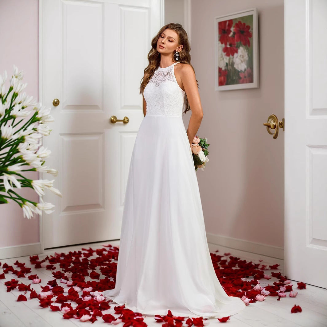 Fashion Halter Embroidered Split Dress Fishtail Dresses