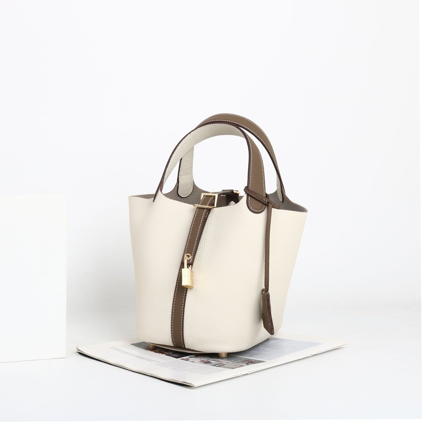 Layer Cowhide Stitching Vegetable Basket Fashion Soft Handbags