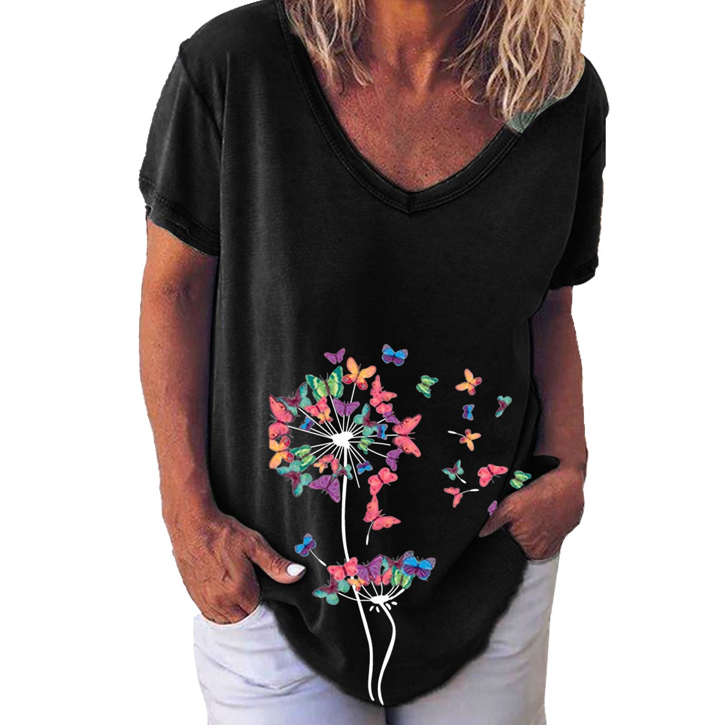 Women's Summer Creative Printing Collar Elegant Sleeve Women's T-shirt