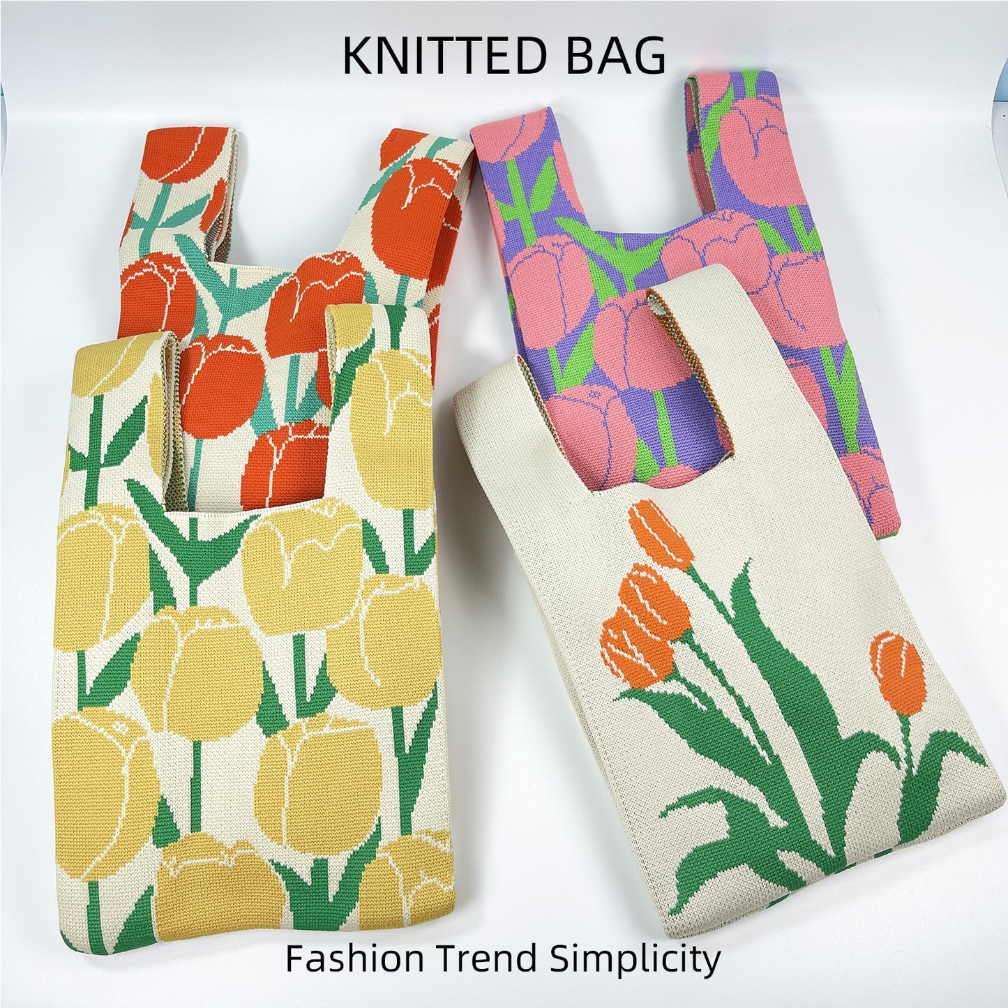 Women's Flower Knitted Large Capacity Totes Wrist Handbags