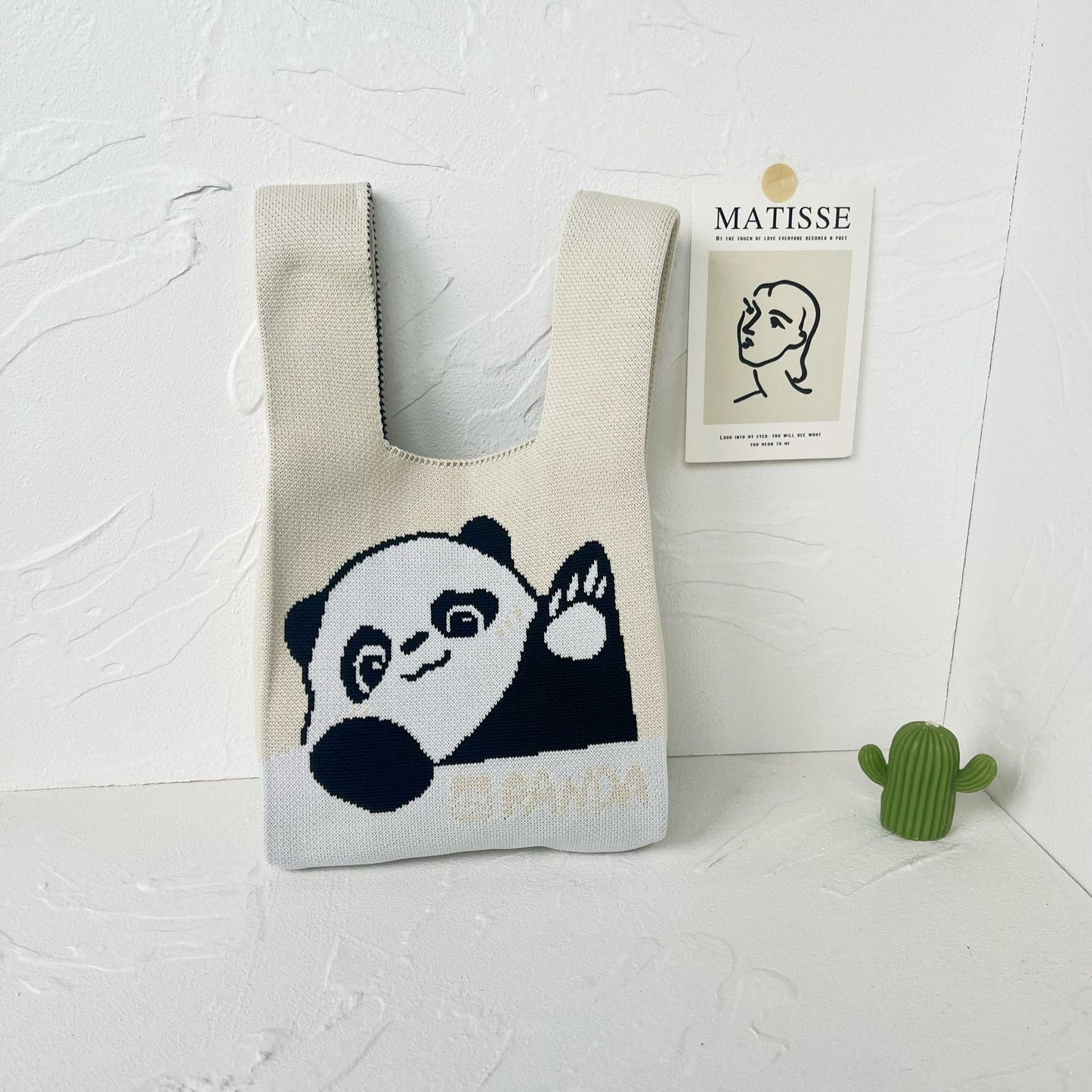 Women's High-grade Panda Knitted Polyester Knit Phone Bags