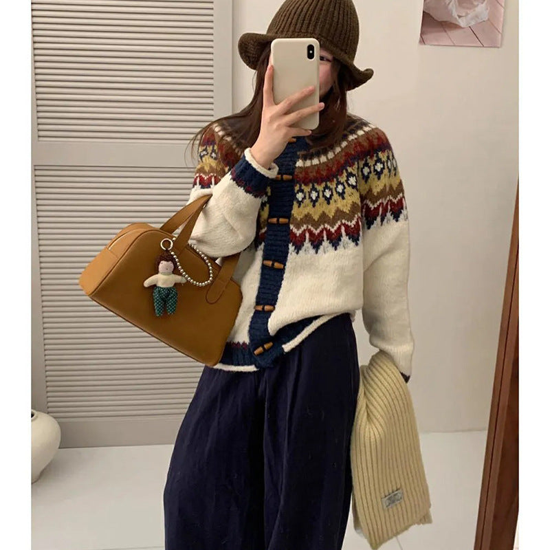 Women's Glutinous Jacquard Loose-fitting Idle Style Vintage Knitwear