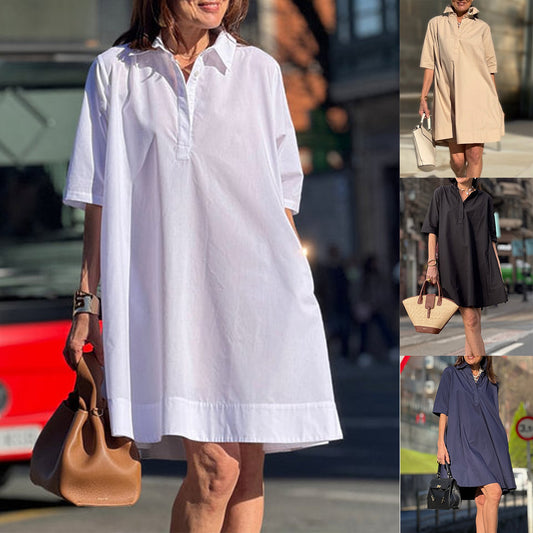 Women's Patchwork Contrast Color Casual Temperament Cotton Dress