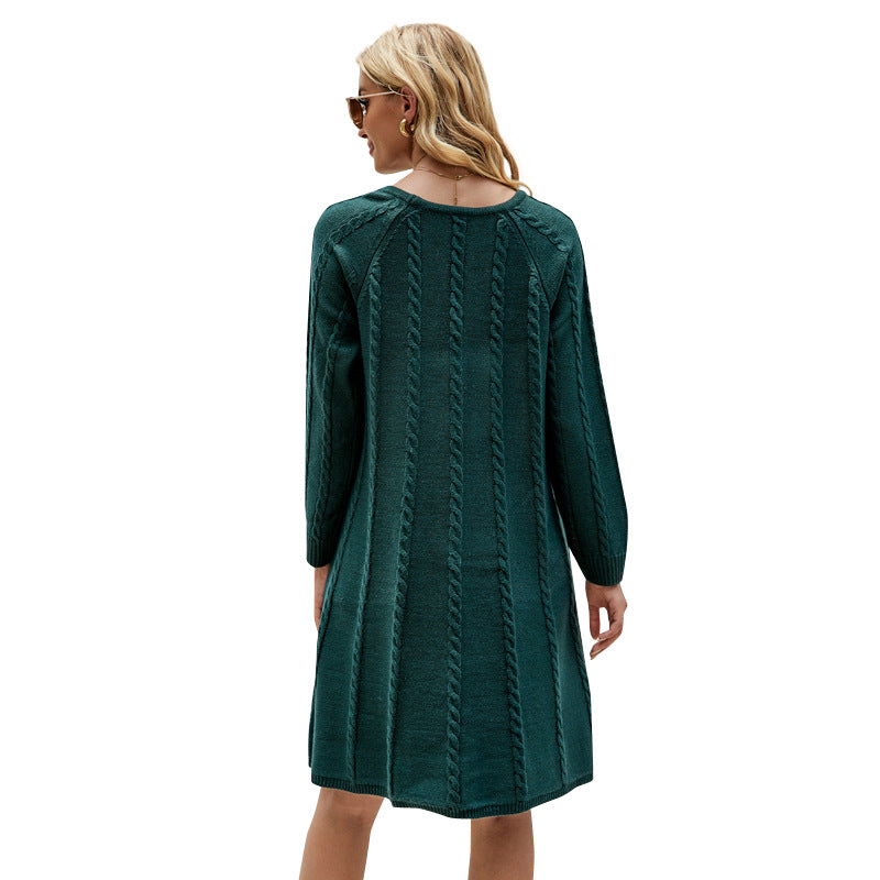 Long Dress Round Neck Twisted Loose Sweaters