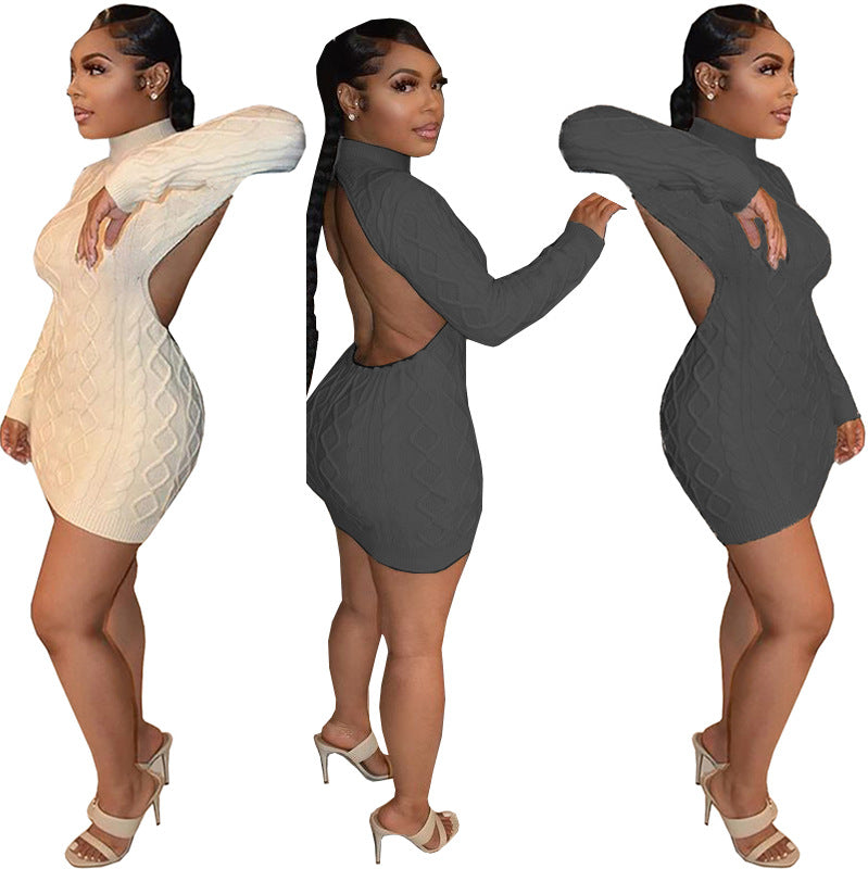 Women's Street Sexy Pure Color Halter Backless Long Knitwear