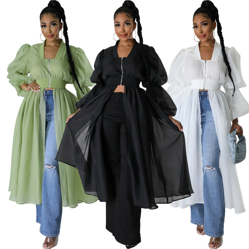 Women's Fashion Solid Color Long Sleeve Temperament Dress