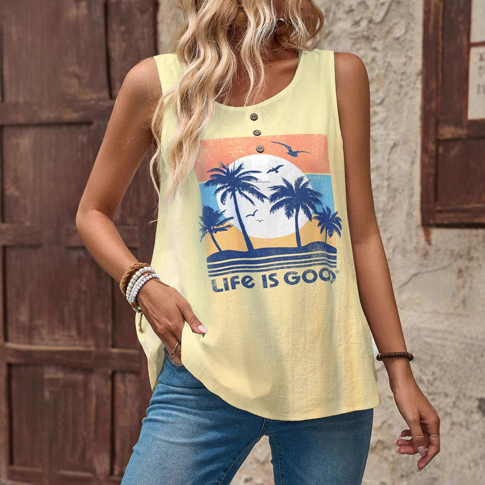 Women's Round Neck Gradient Color Matching Casual Women's T-shirt