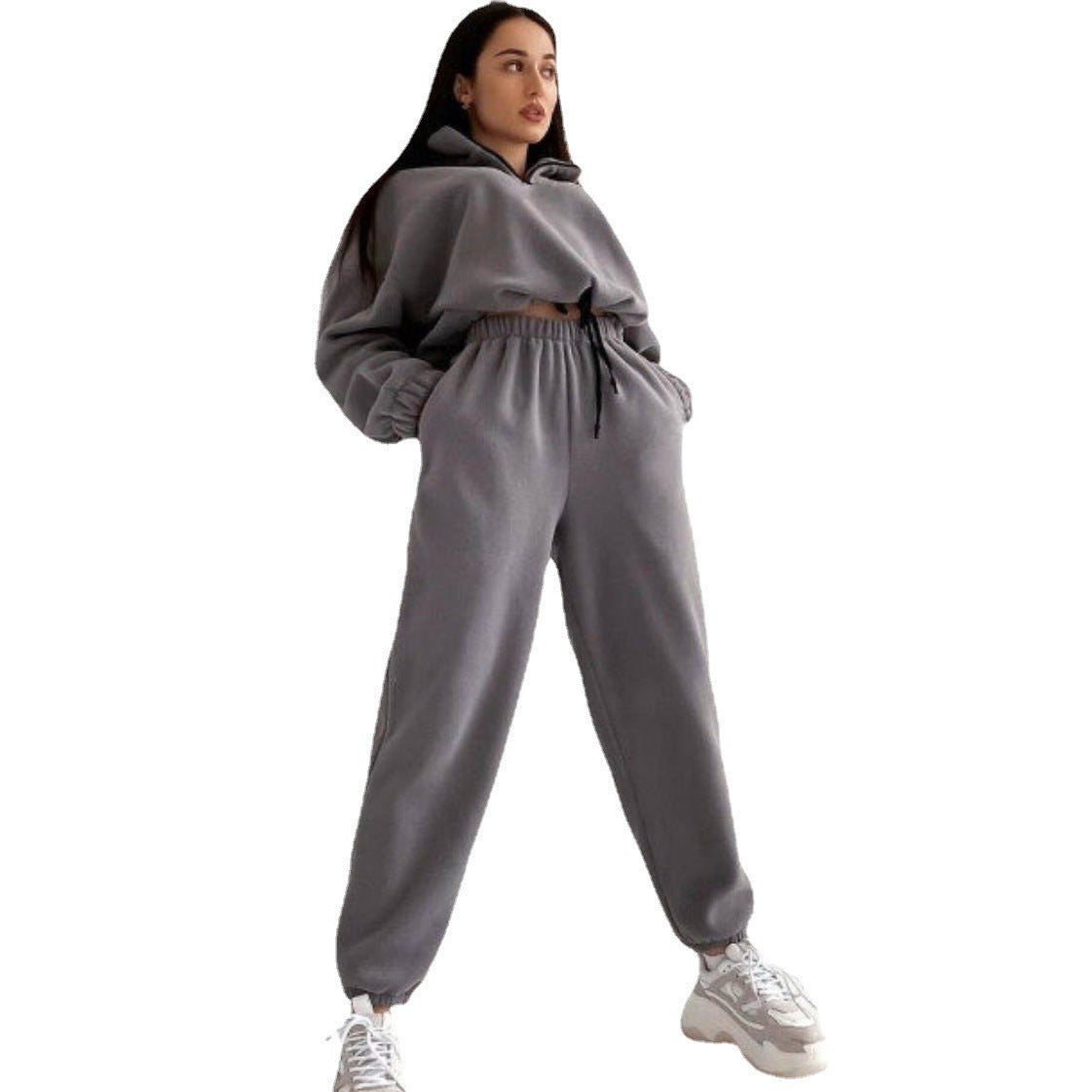 Women's Solid Color Loose Zip Stand Collar Suits