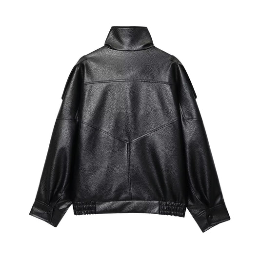 Women's Fashion Stand Collar Imitation Leather Jackets