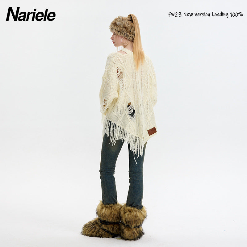 Ripped Design Loose Long Sleeve Idle Sweaters