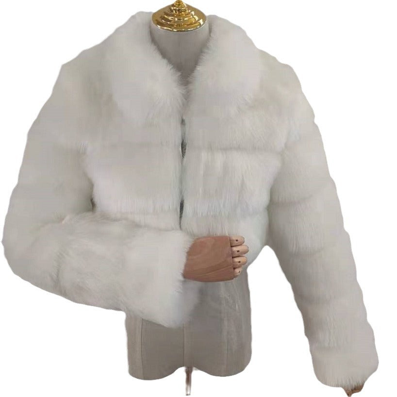 Women's Faux Fur Stitching Long Sleeve Fox Coats