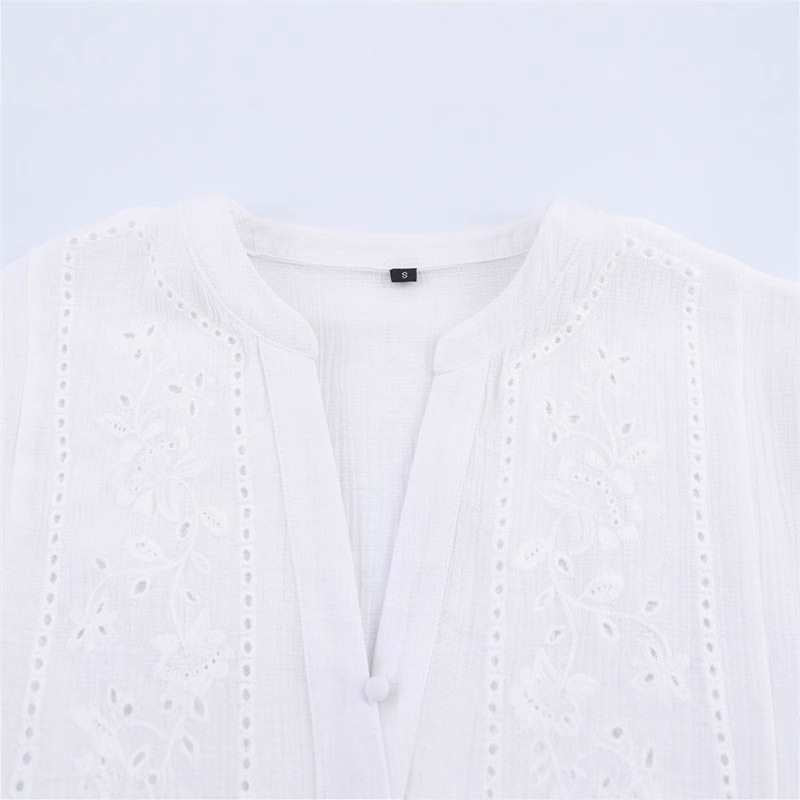 Women's Fashion Casual Hollow Shirt Embroidered Loose Blouses