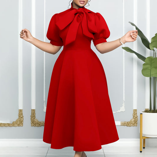 Versatile Summer Sleeve Bow Puffy Banquet Dress