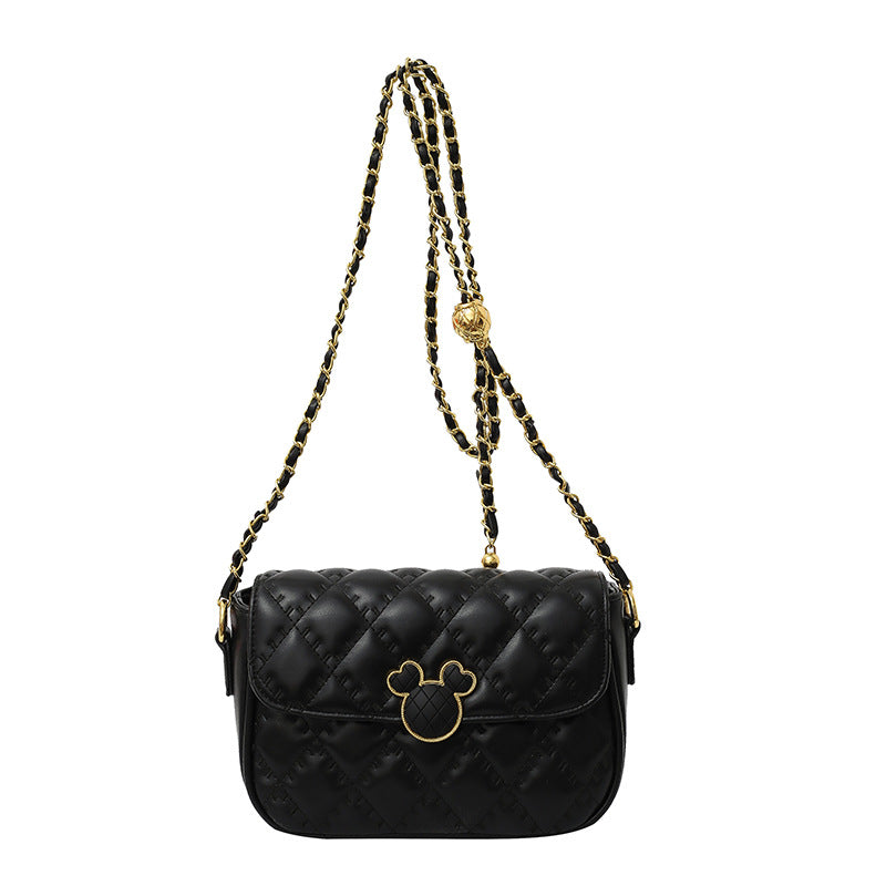 Women's Trendy Texture Diamond Plaid Embroidered Mickey Shoulder Bags